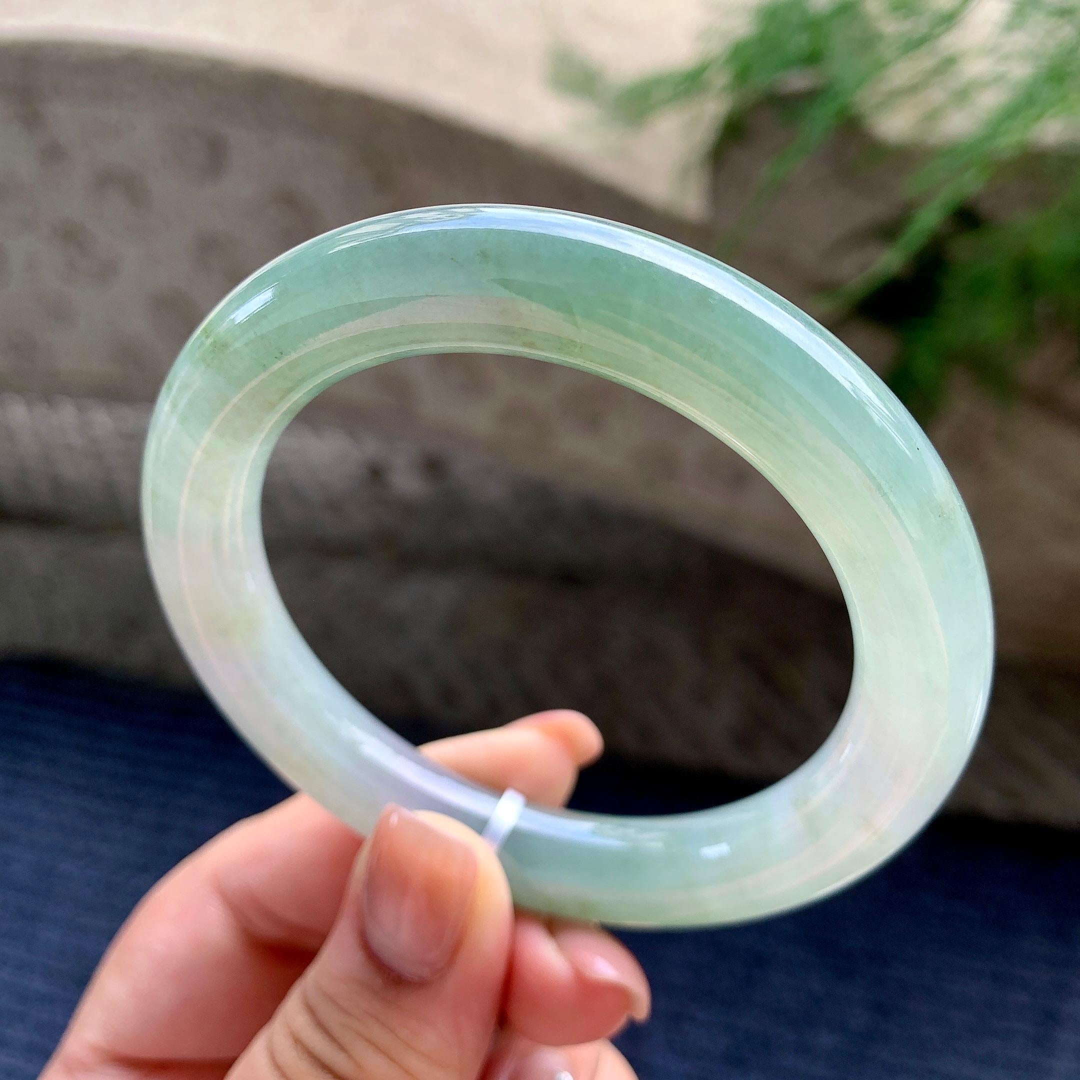 细糯种油青洒金圆条手镯 56圈口 天然缅甸A货翡翠（yc496401）