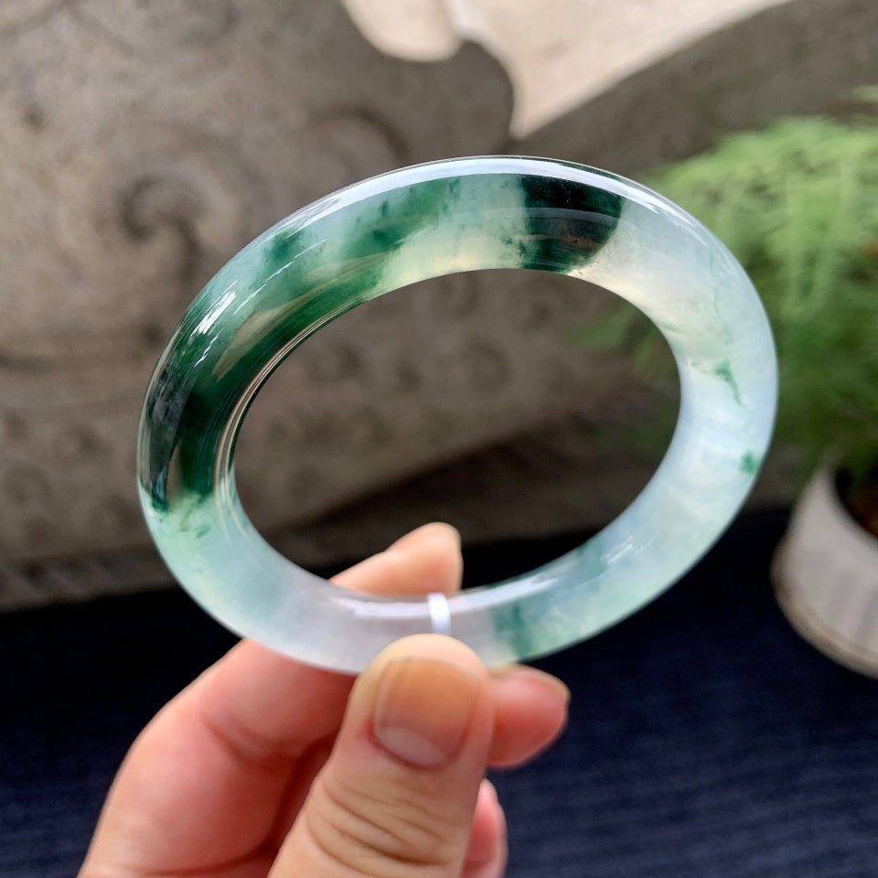 糯冰种飘花圆条手镯（53.7mm）（yc091787）