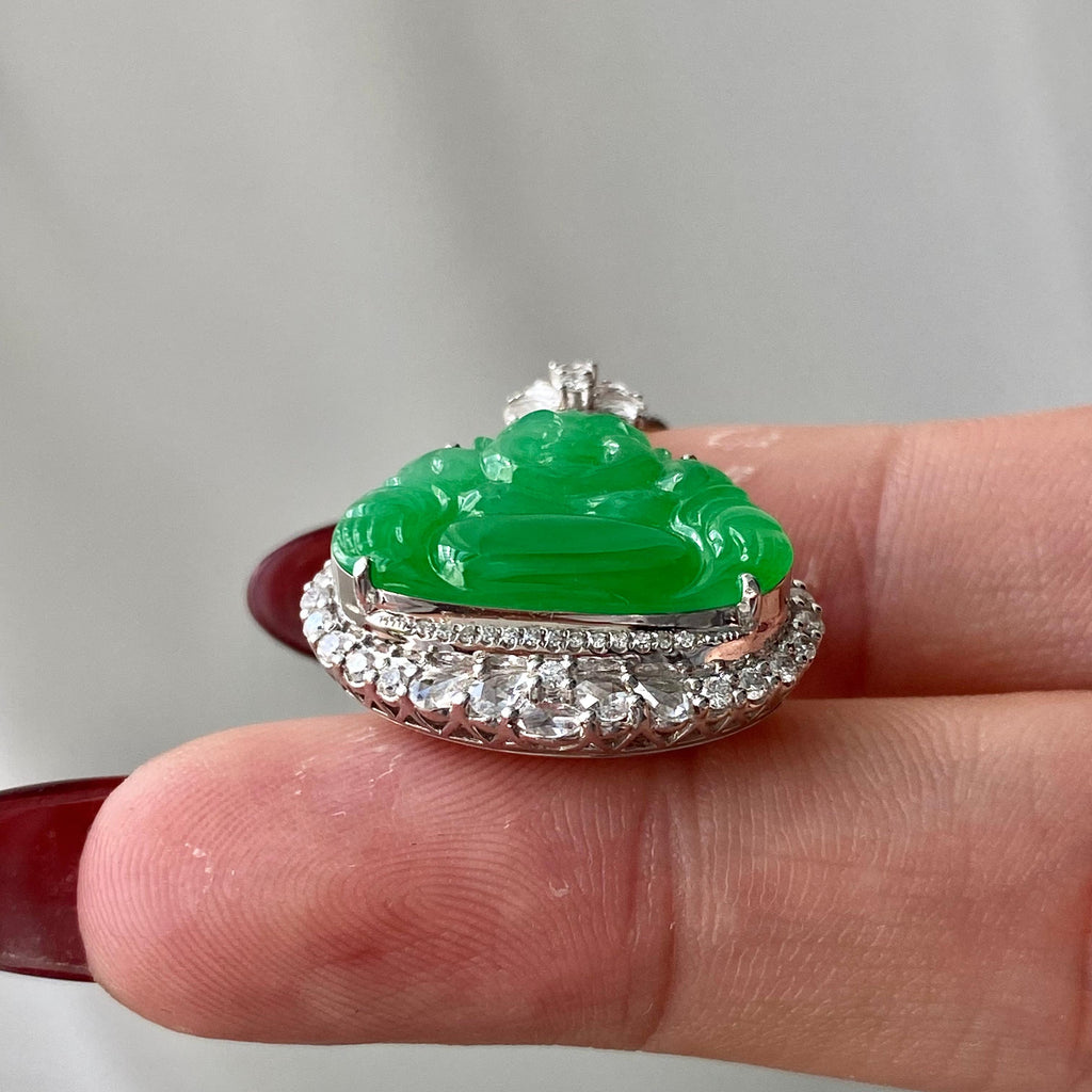 18k金钻镶冰种满绿佛公吊坠（yc204857）