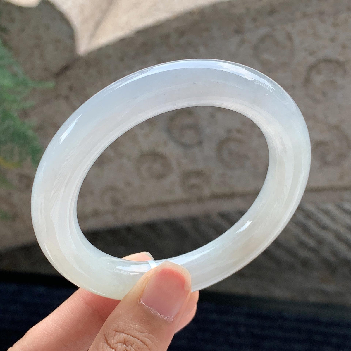 糯冰种 带色圆条手镯 56.5圈 天然缅甸A货翡翠（yc699572）