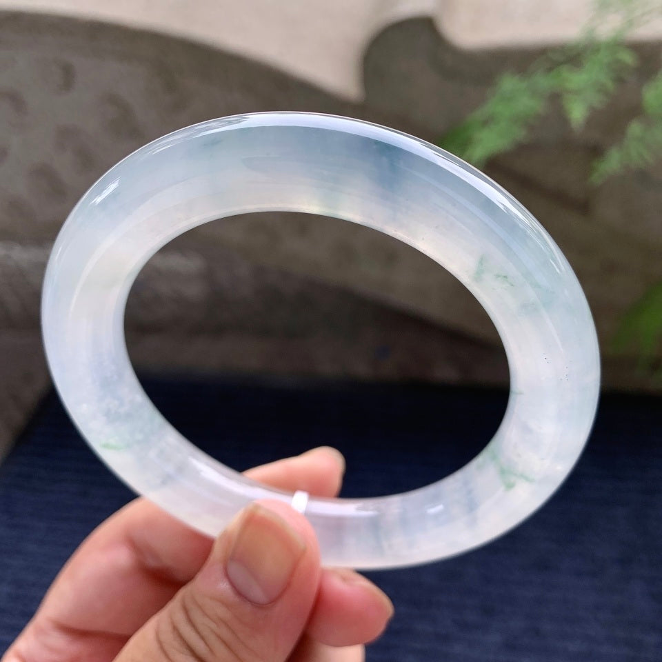 冰种飘蓝花圆条手镯（58.5mm）（yc167764）