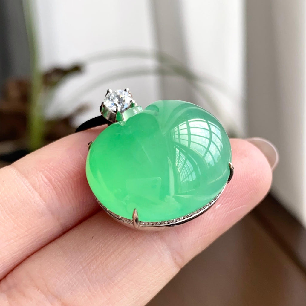 18k金钻镶冰种果绿苹果吊坠（yc258285）