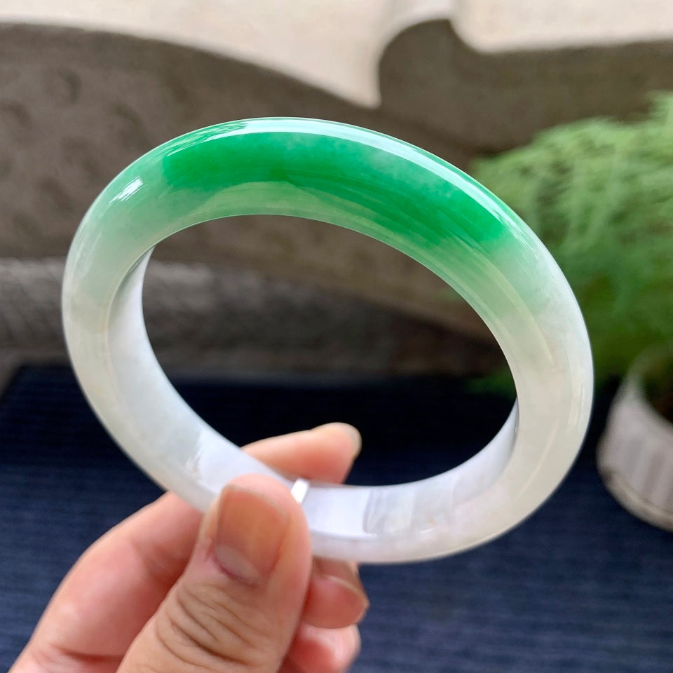 细糯种白底青平安镯（59mm）（yc116160）