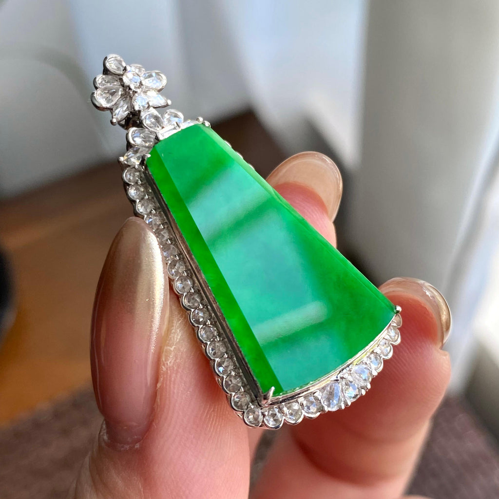 18k金钻镶冰种阳绿无事牌吊坠（yc266197）