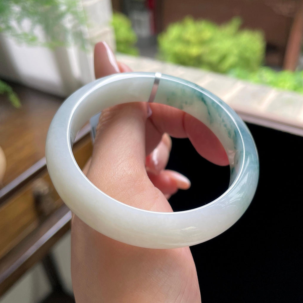 秒杀 细糯种蓝飘花正圈平安镯 52.2圈（yc709454）