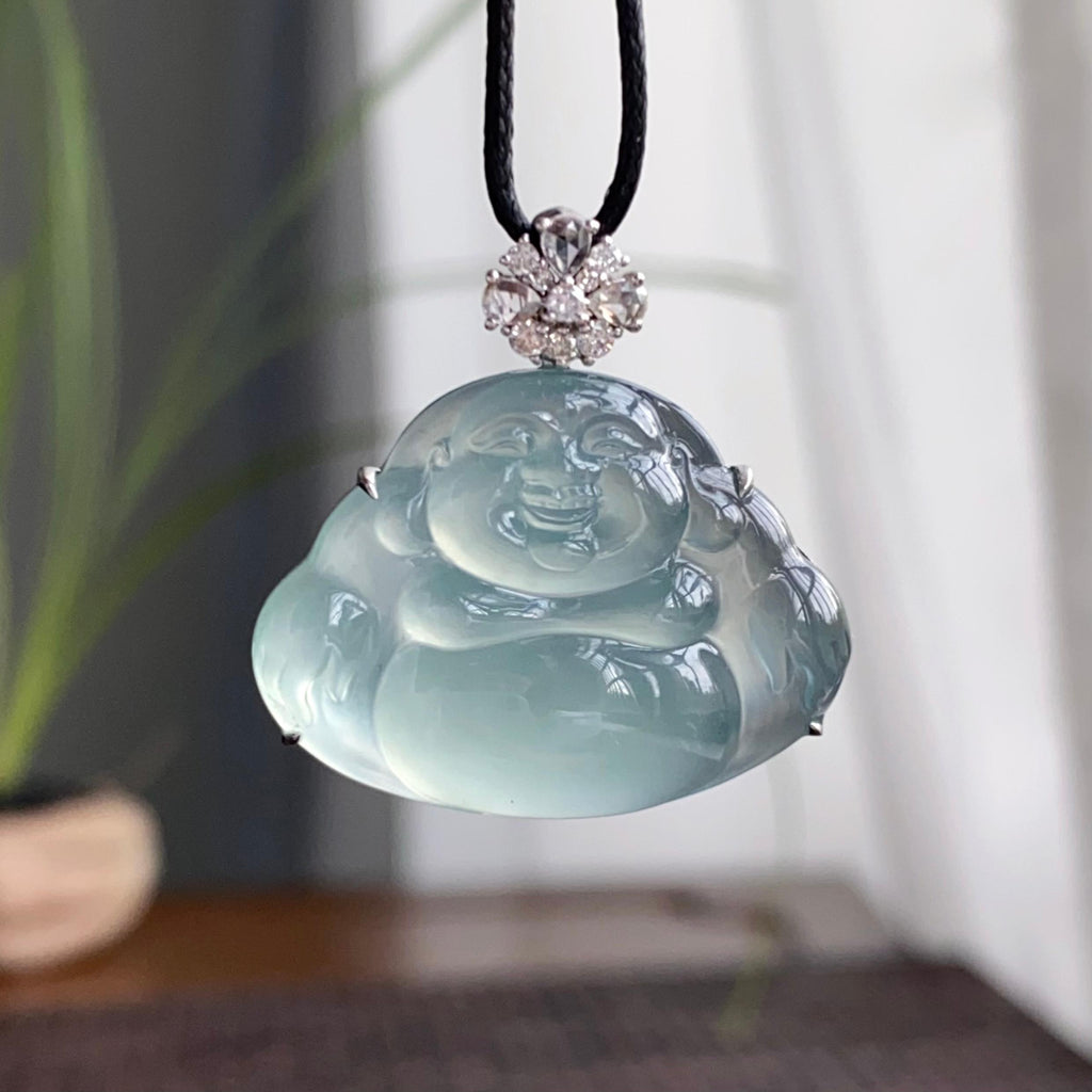 18k金钻镶冰种蓝底佛公吊坠（yc250332）