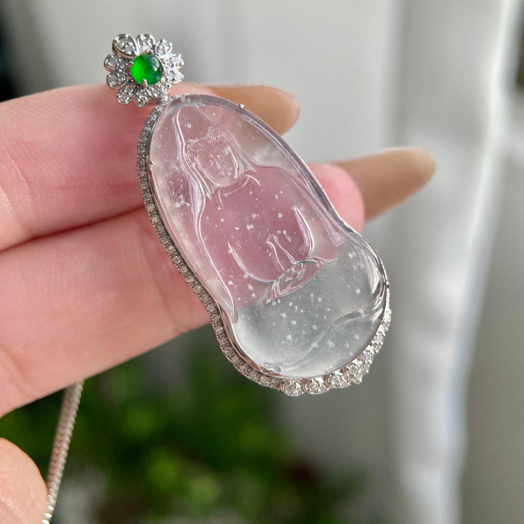 18k金钻镶玻璃种雪花棉观音吊坠（yc216841）