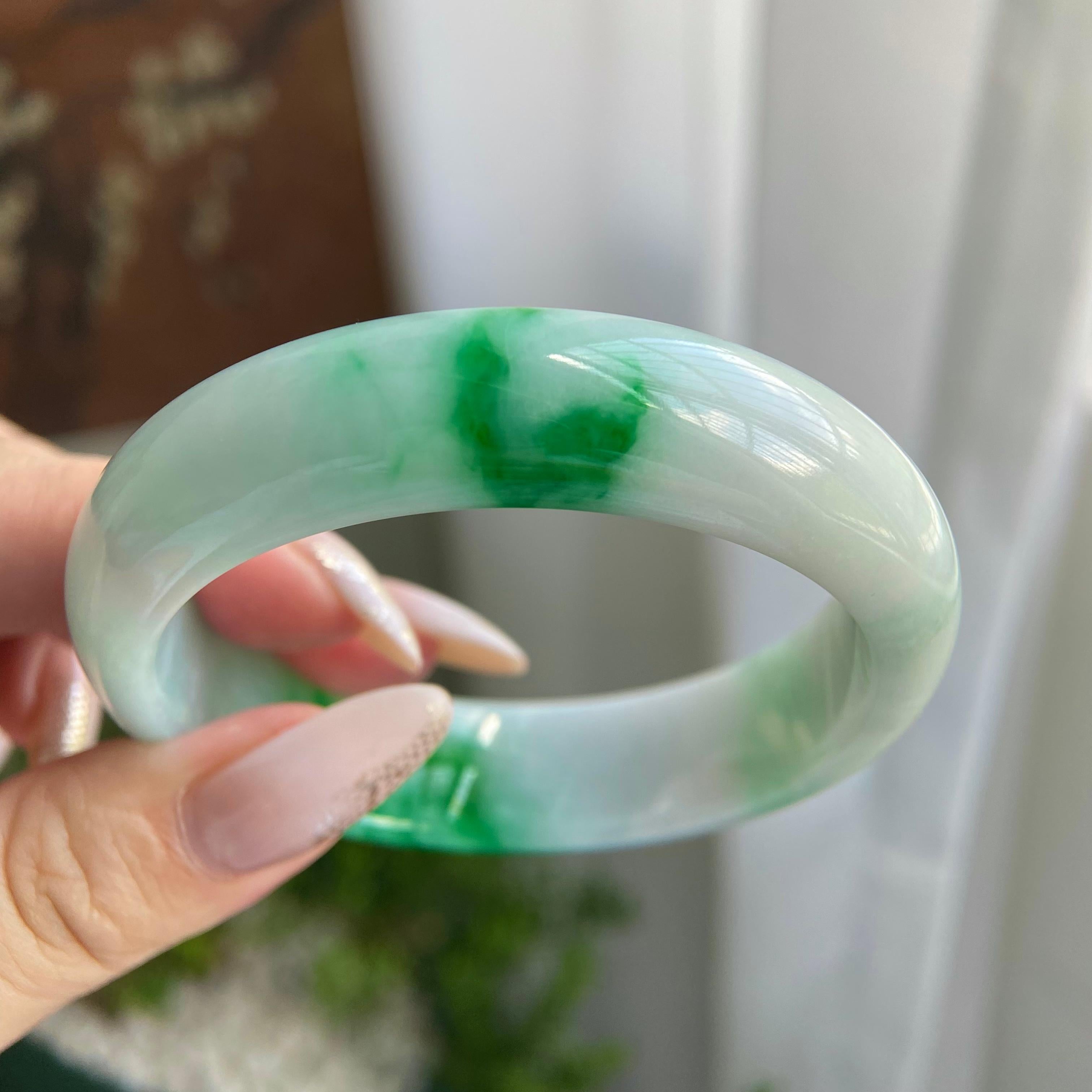 细糯种白底青平安镯（56圈）（yc211674）