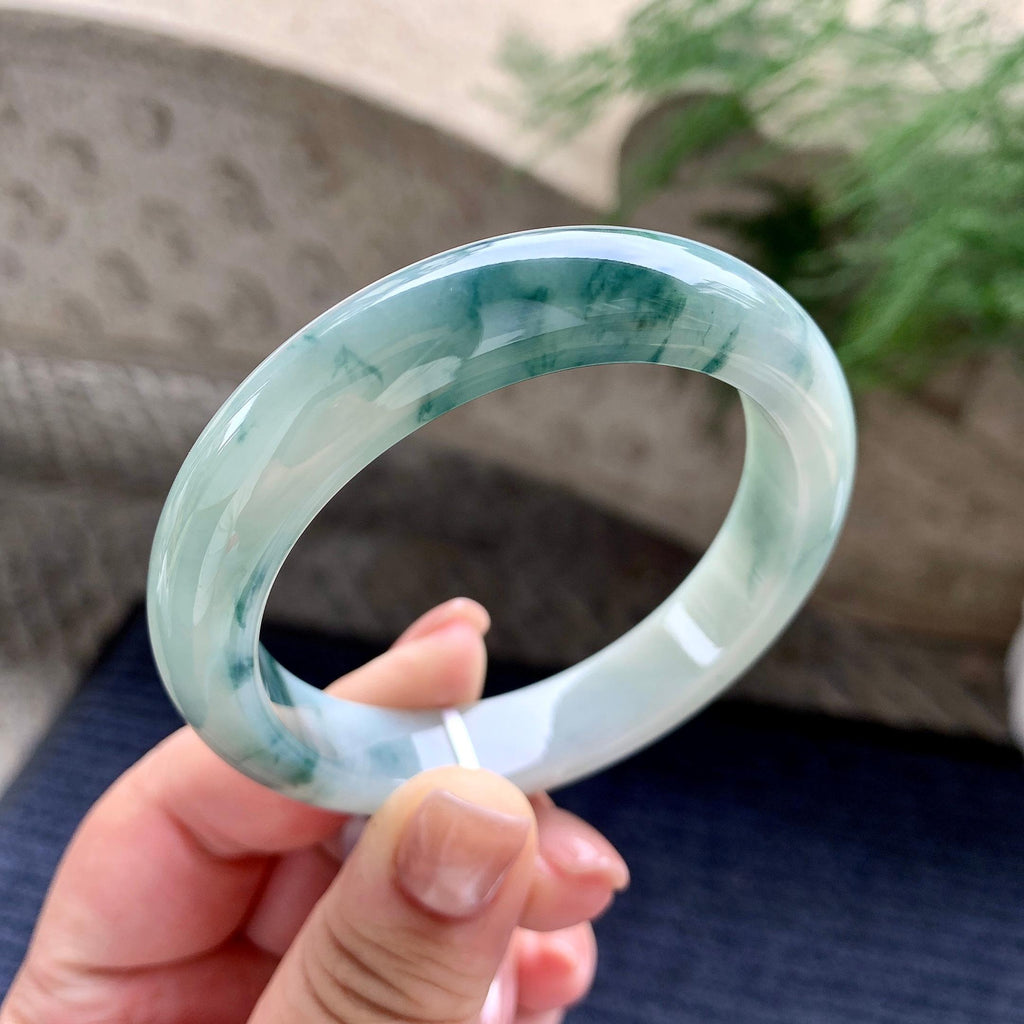 细糯种飘蓝花正圈平安镯 55.7圈口 天然缅甸A货翡翠（yc701212）