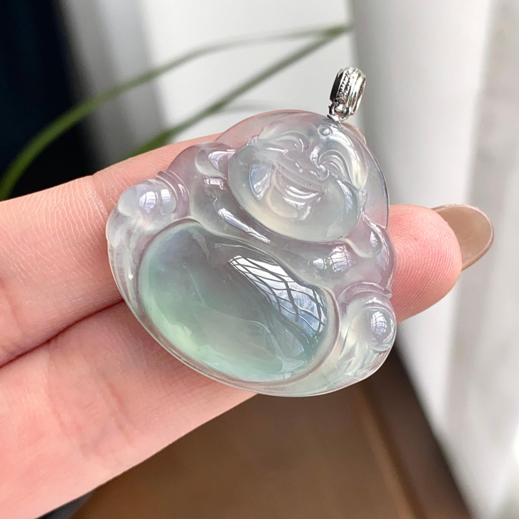 18k金钻镶冰种蓝底佛公吊坠（yc262738）