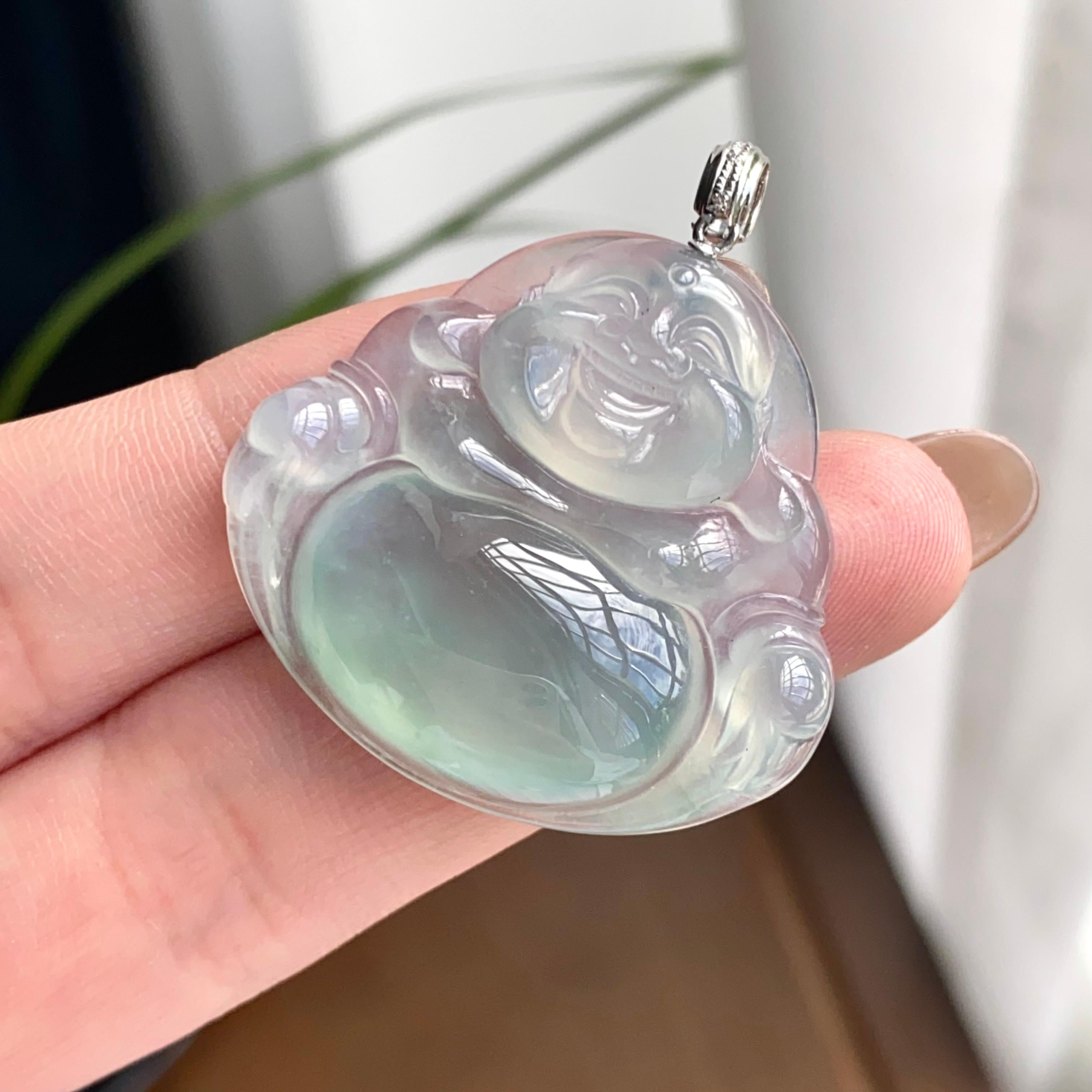 18k金钻镶冰种蓝底佛公吊坠（yc262738）