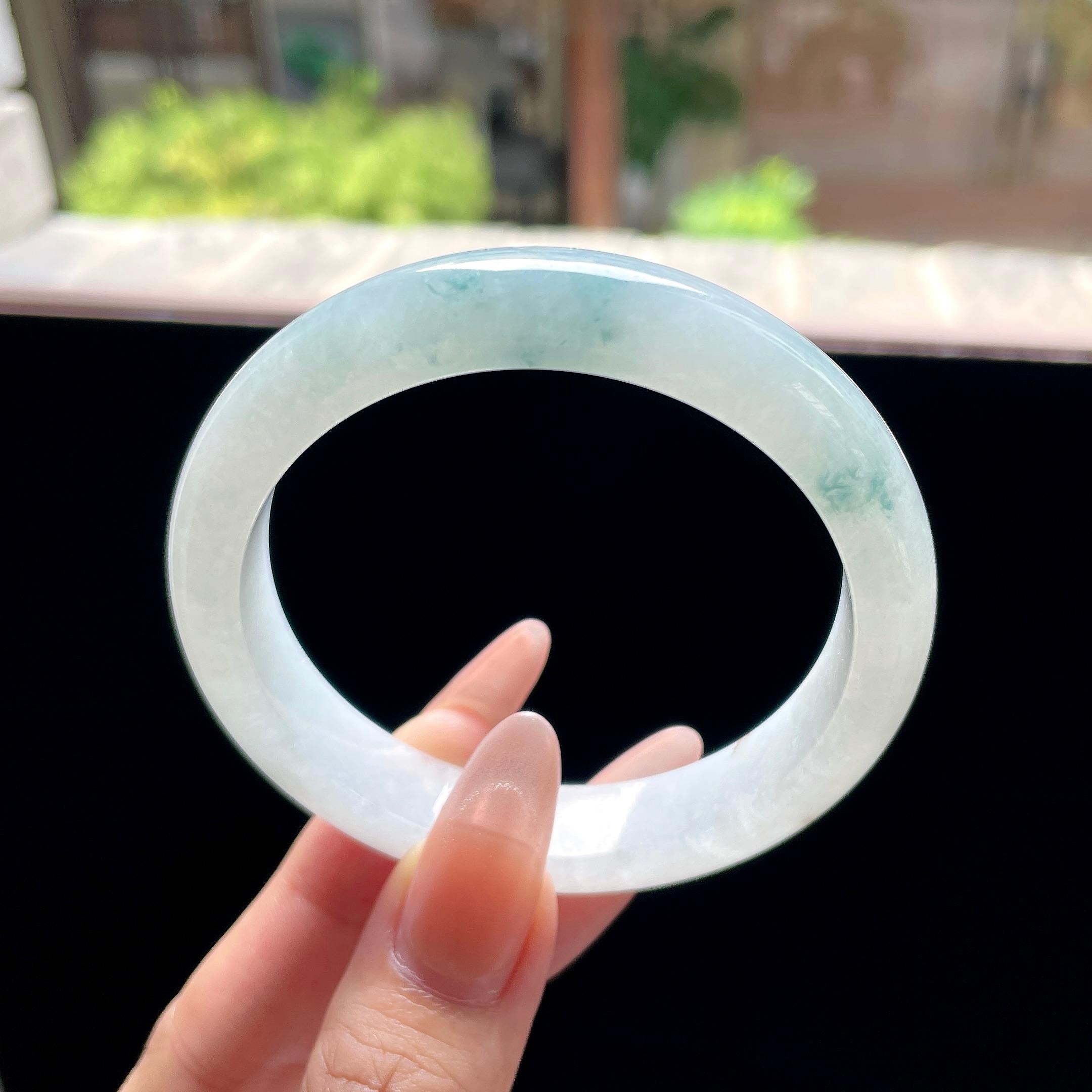 细糯种蓝飘花正圈平安镯 57圈 天然缅甸A货翡翠（yc522685）