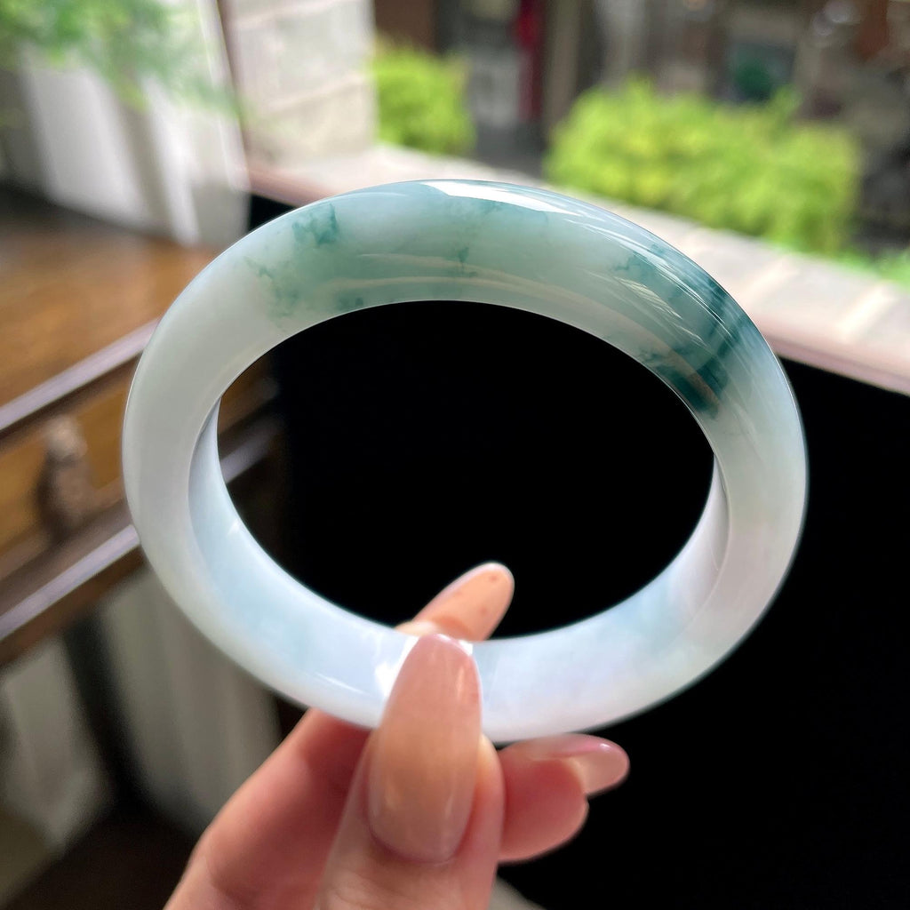 细糯种蓝飘花正圈平安镯 56圈 天然缅甸A货翡翠（yc696431）