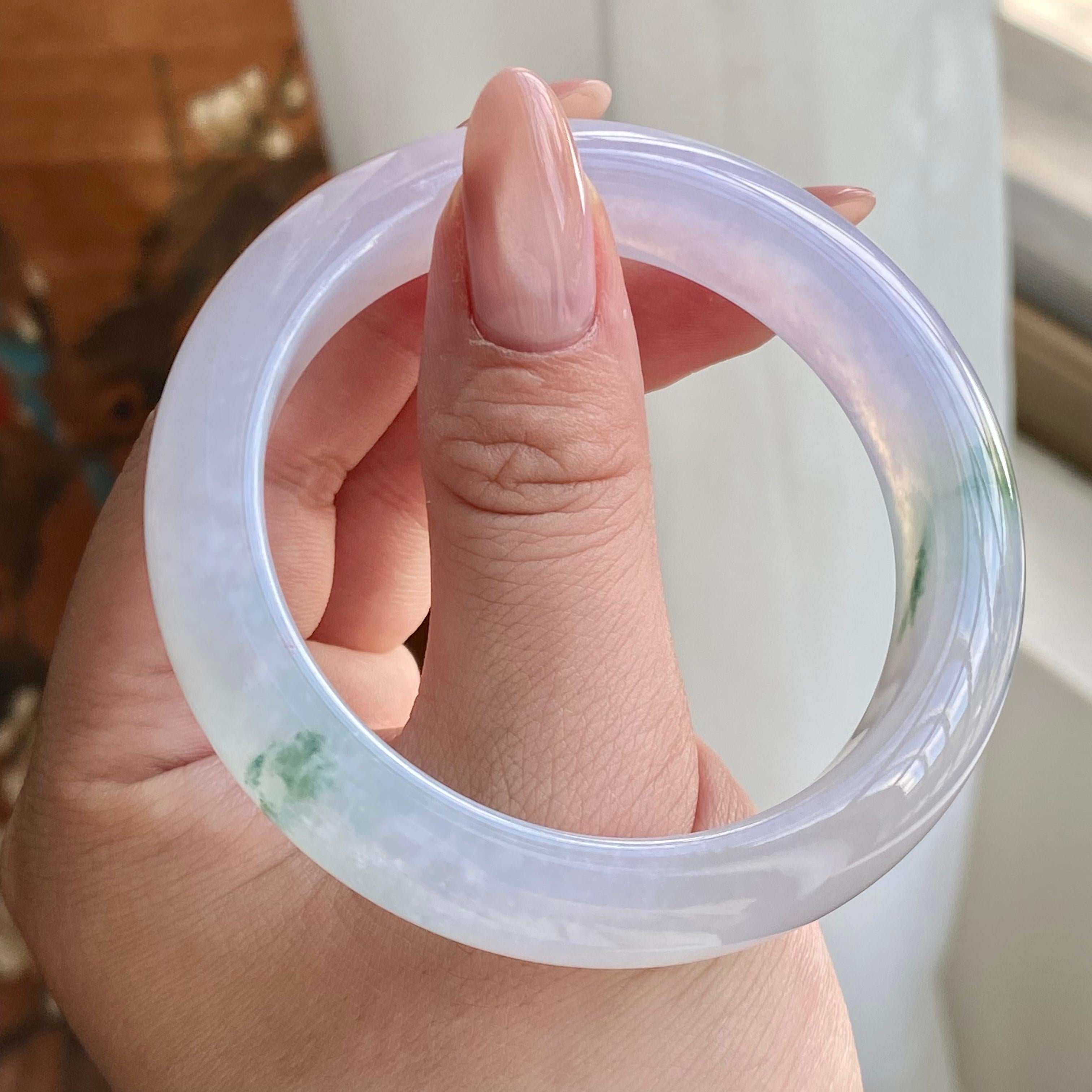 冰种淡春彩飘花平安镯（53圈）（yc228987）