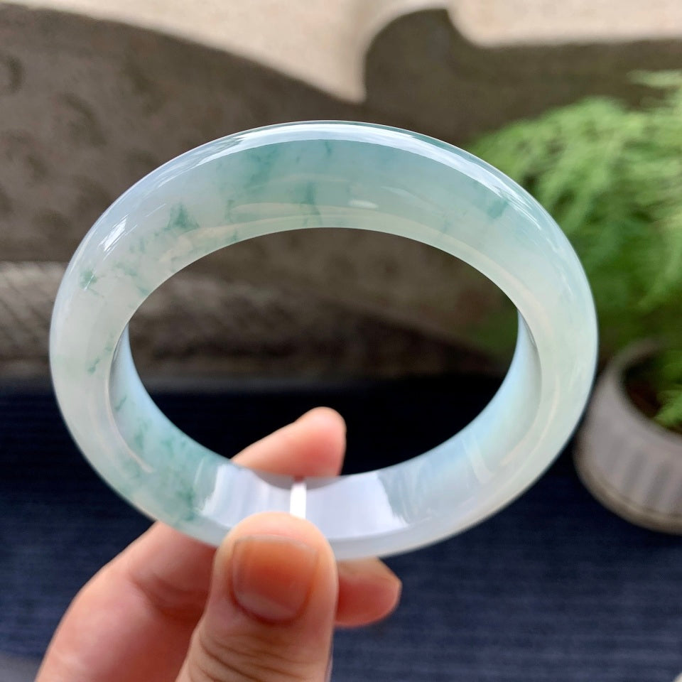 糯冰种飘花平安镯（56.8mm）（yc097814）