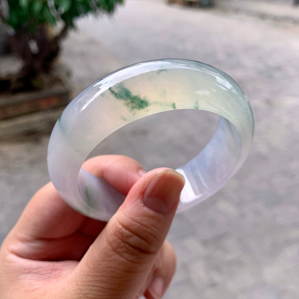 冰种飘花宽版轮胎手镯（56mm）（yc099419）