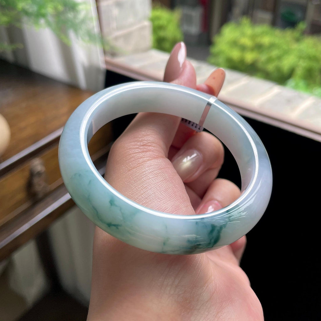 细糯种蓝飘花正圈平安镯 56圈 天然缅甸A货翡翠（yc696431）