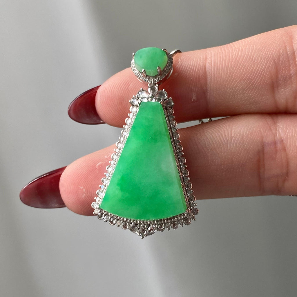 18k金钻镶冰种满绿无事牌吊坠（yc204863）