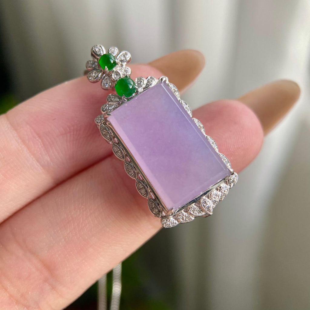 18k金钻镶冰种紫罗兰无事牌吊坠（yc216840）