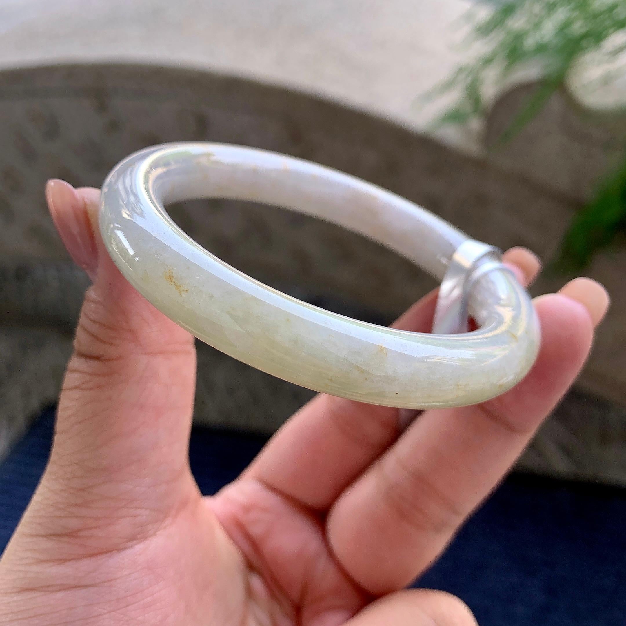 细糯种黄翡洒金圆条手镯 56.6圈口 天然缅甸A货翡翠（yc508745）