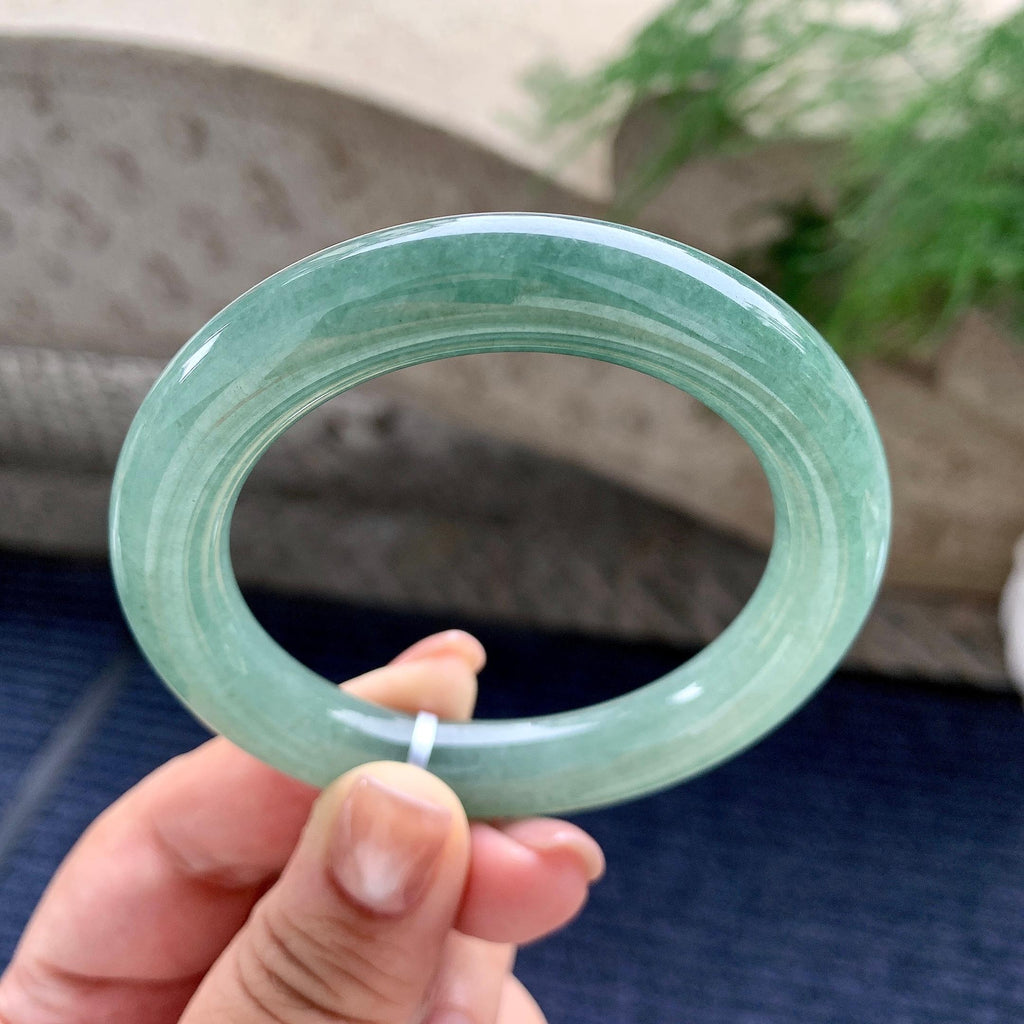 细糯种油青圆条手镯 54圈口 天然缅甸A货翡翠（yc701226）