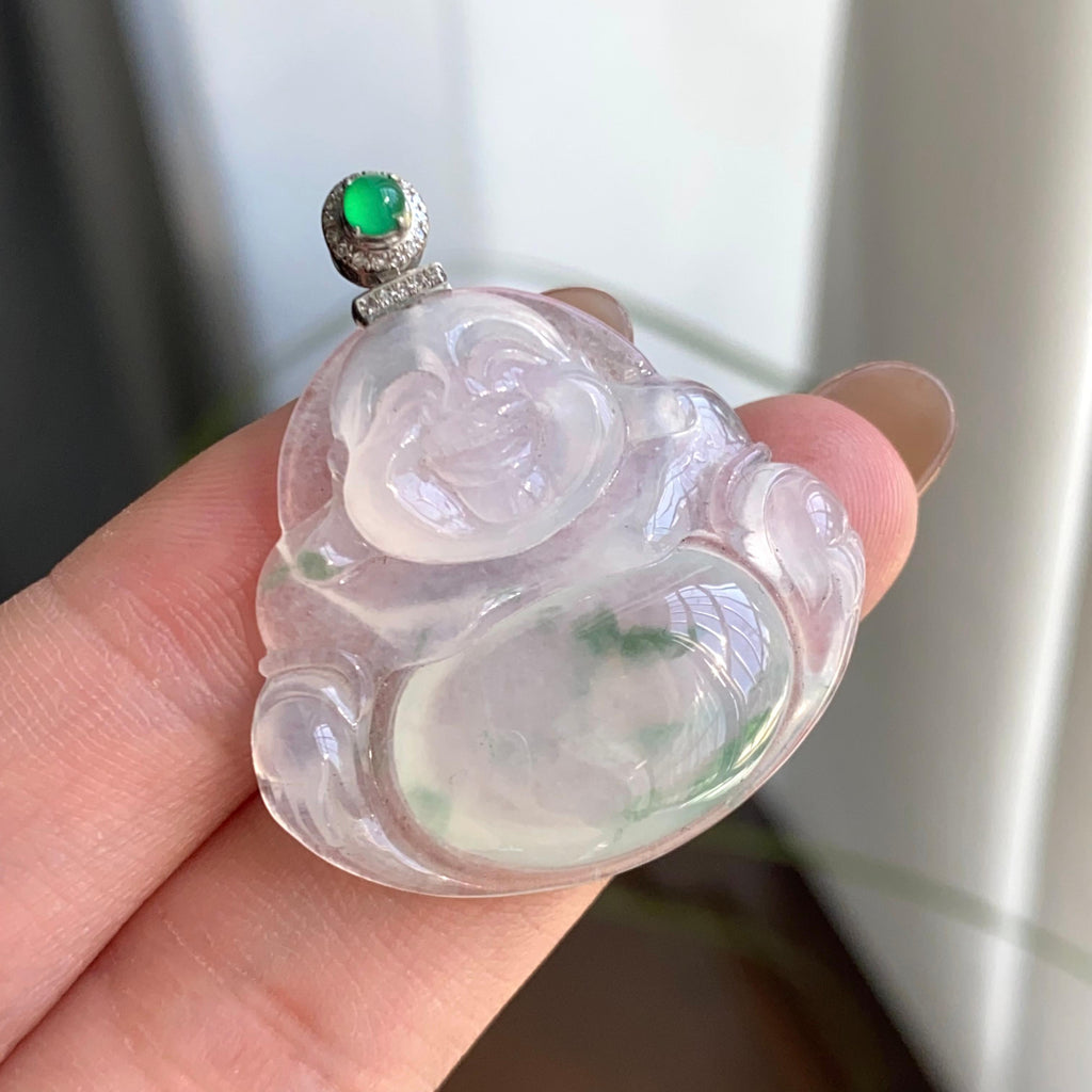 18k金钻镶冰种飘花佛公吊坠（yc263897）