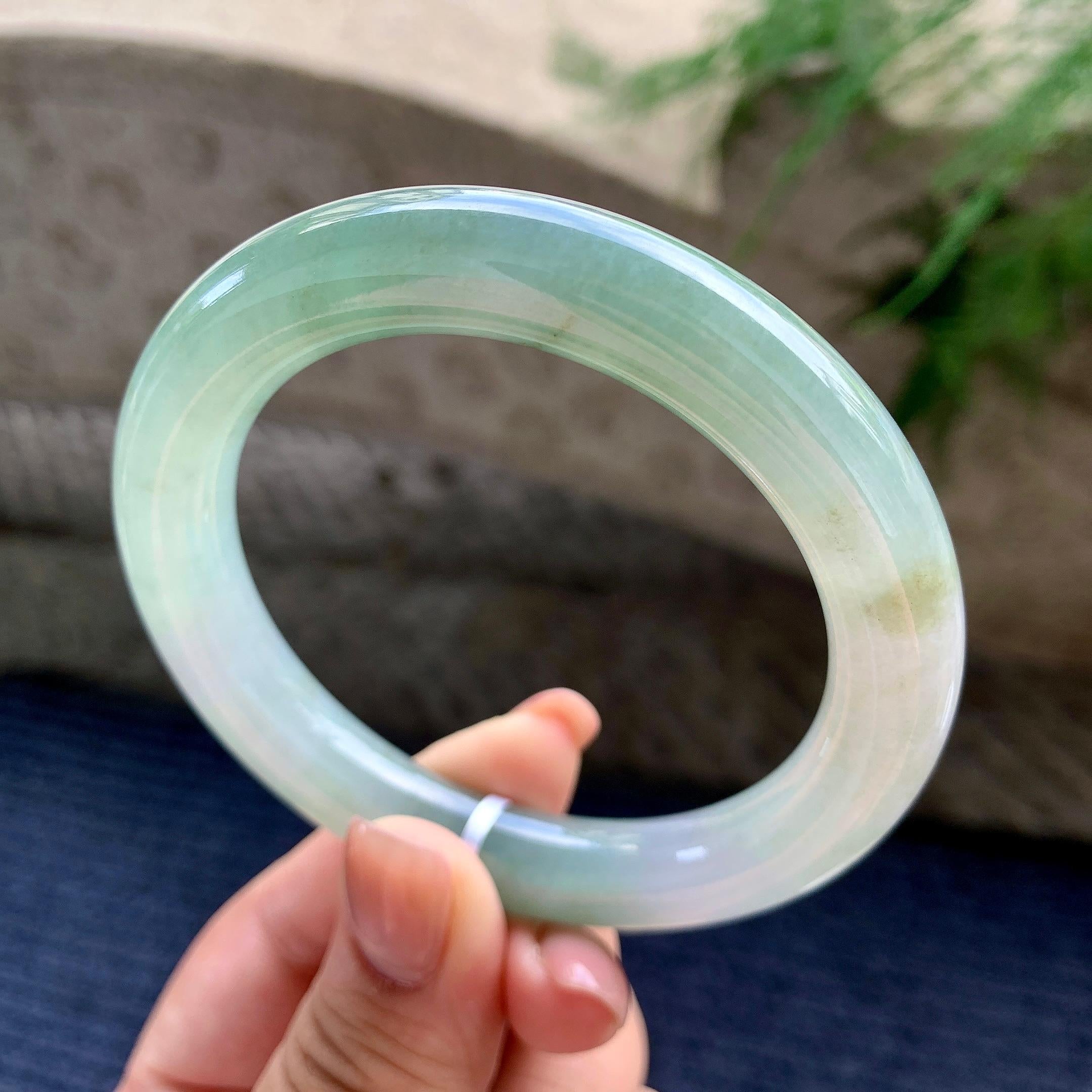 细糯种油青洒金圆条手镯 56圈口 天然缅甸A货翡翠（yc496401）