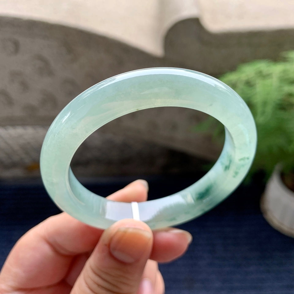 糯冰种飘花洒金平安镯（53mm）（yc089974）