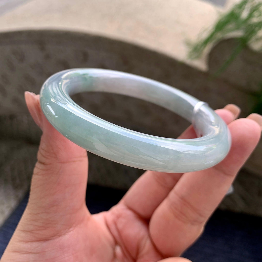 细糯种飘蓝花圆条手镯 57.2圈口 天然缅甸A货翡翠（yc524445）