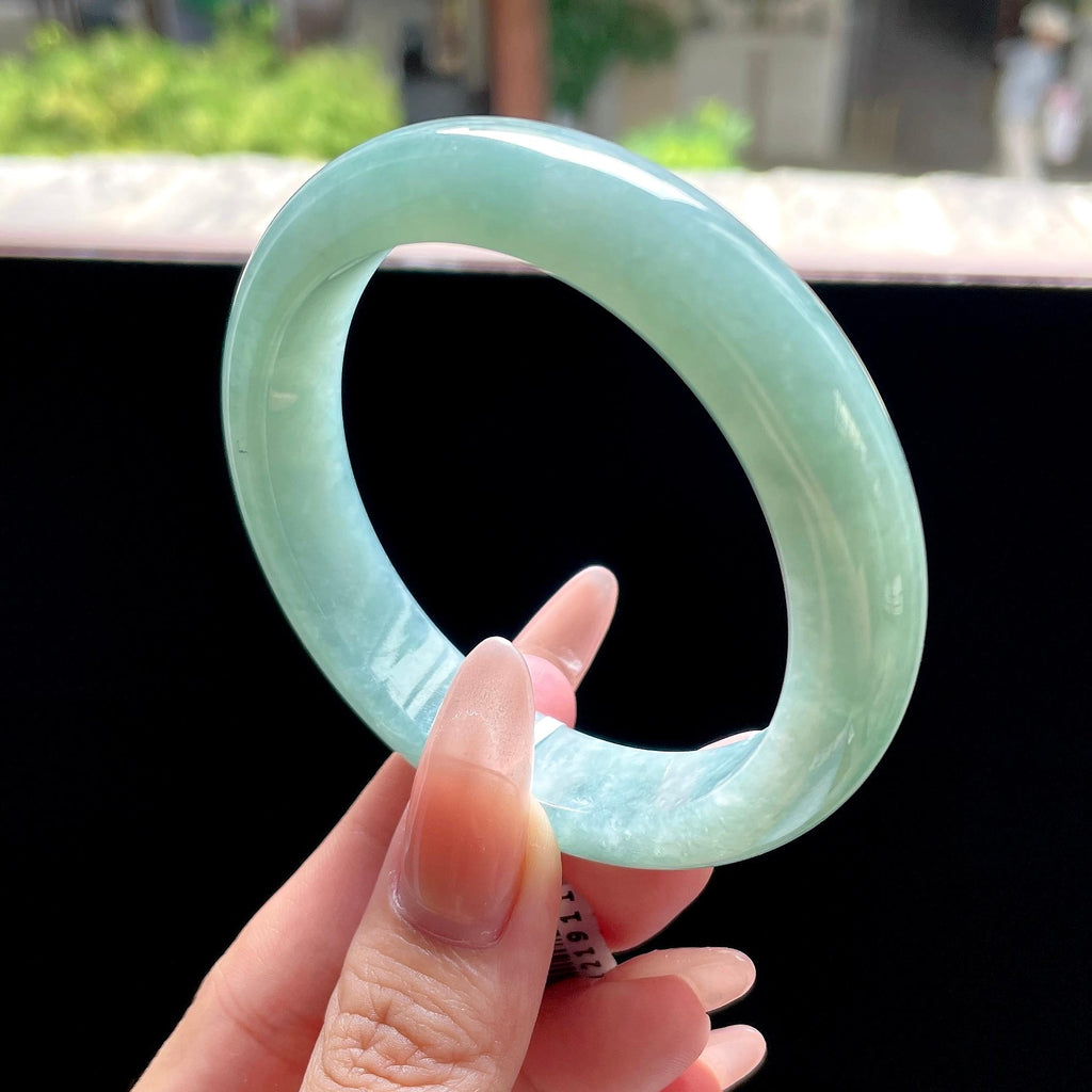 糯种油青色湖水绿正圈平安镯 57圈 天然缅甸A货翡翠（yc522705）