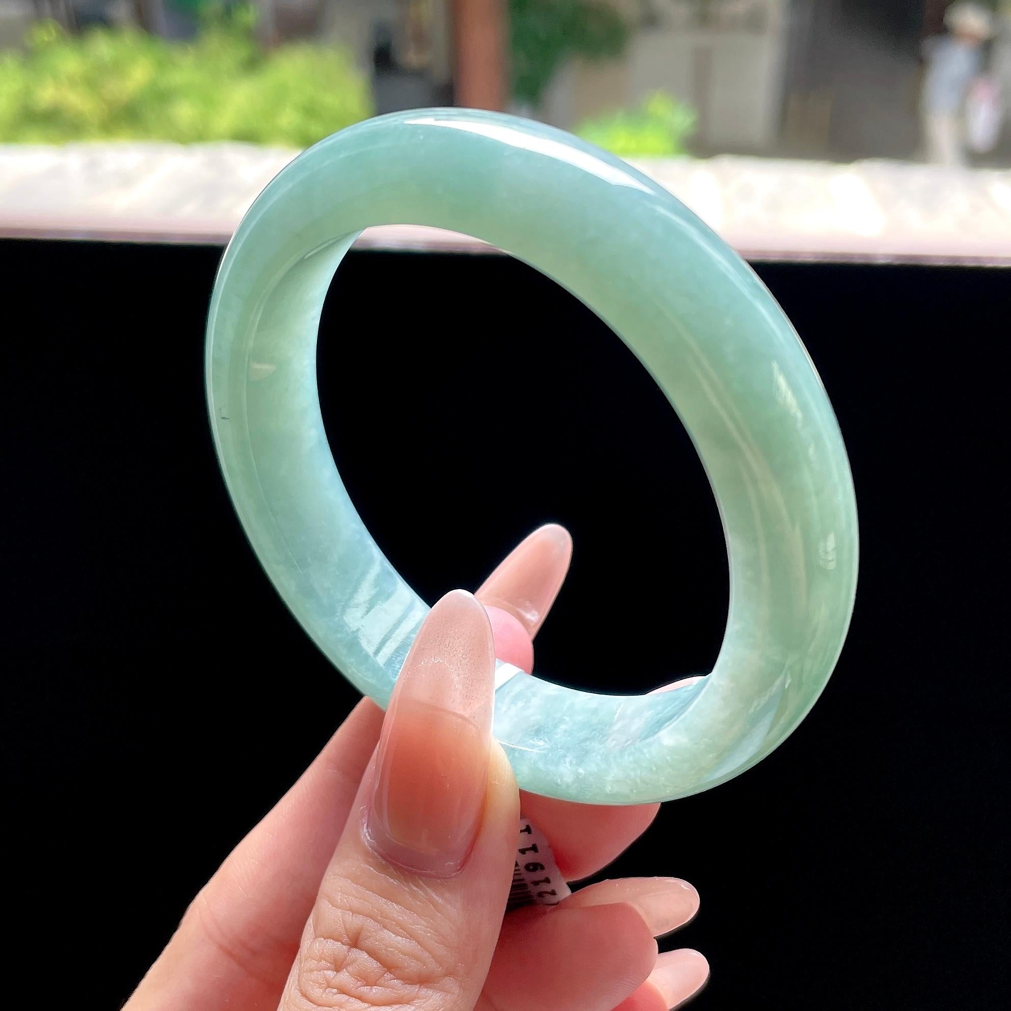 糯种油青色湖水绿正圈平安镯 57圈 天然缅甸A货翡翠（yc522705）