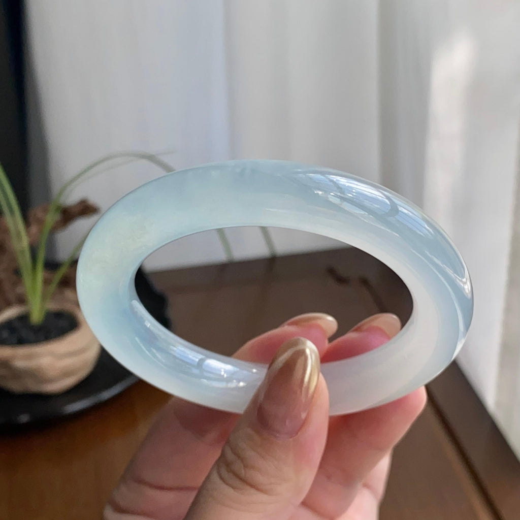 冰种雪花棉圆条手镯（53圈）（yc258944）