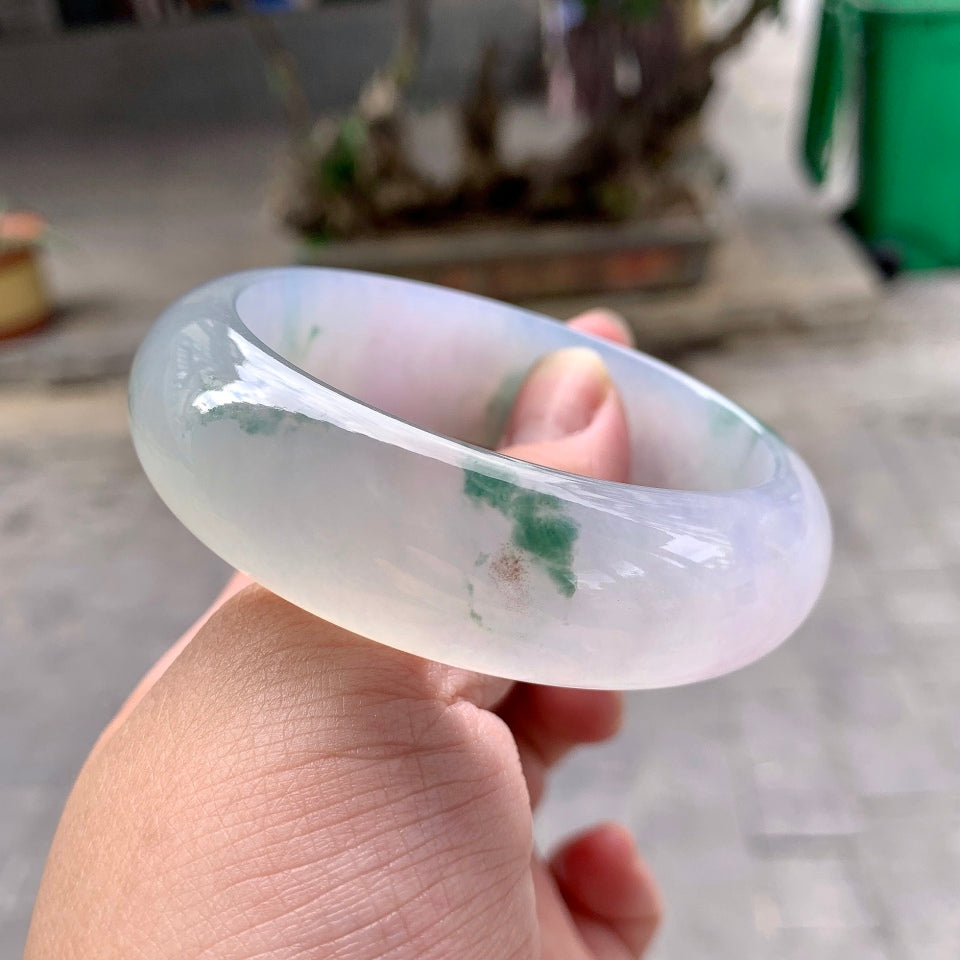 冰种飘花宽版轮胎手镯（56mm）（yc099419）