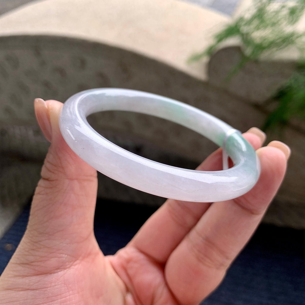 细糯种飘绿花圆条手镯 55圈口（yc711307）