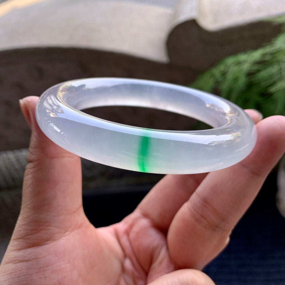 高冰种飘阳绿圆条手镯（58.5mm）（yc094210）