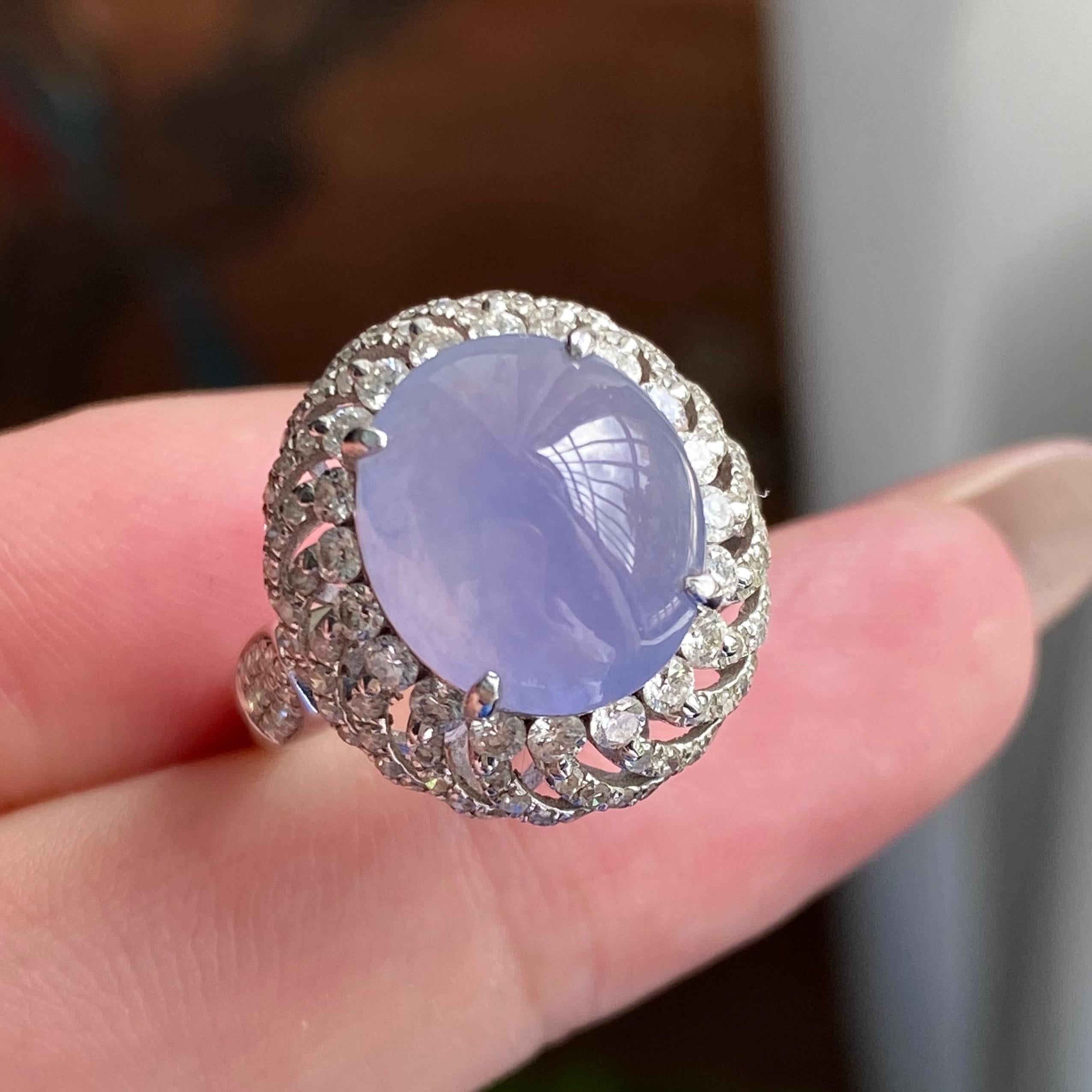 18k金钻镶冰种紫罗兰蛋面戒指（yc235140）