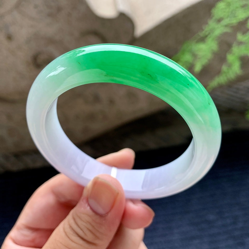 细糯种淡紫罗兰飘绿平安镯（54.8mm）（yc165857）