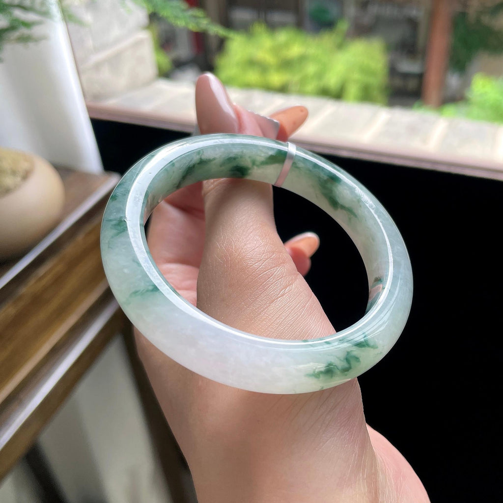 细糯种飘花正圈平安镯 54圈 天然缅甸A货翡翠（yc693146）