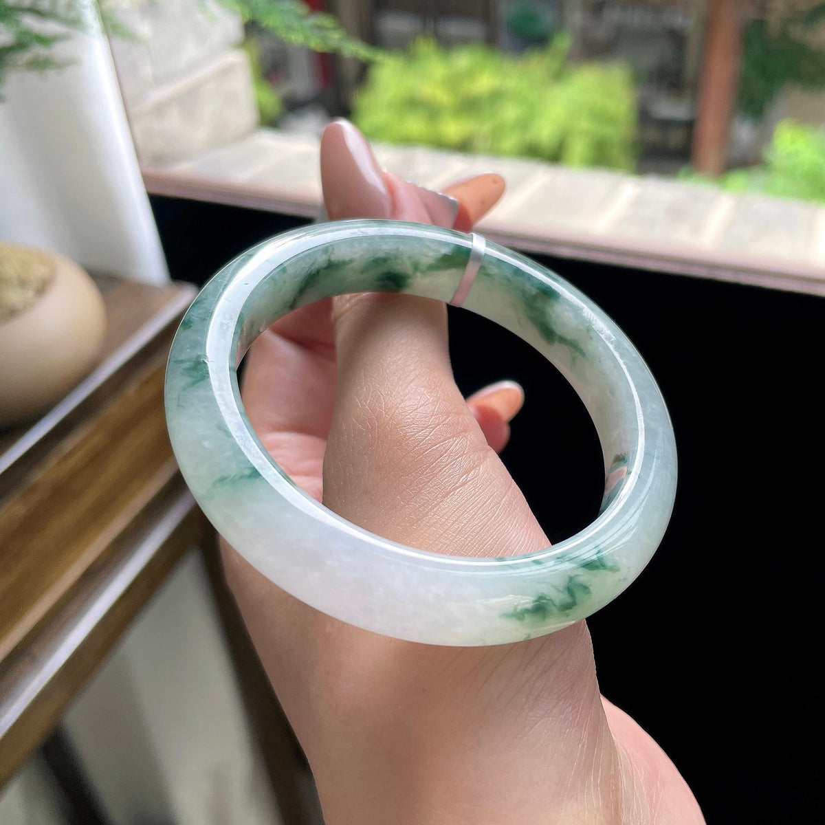 细糯种飘花正圈平安镯 54圈 天然缅甸A货翡翠（yc693146）