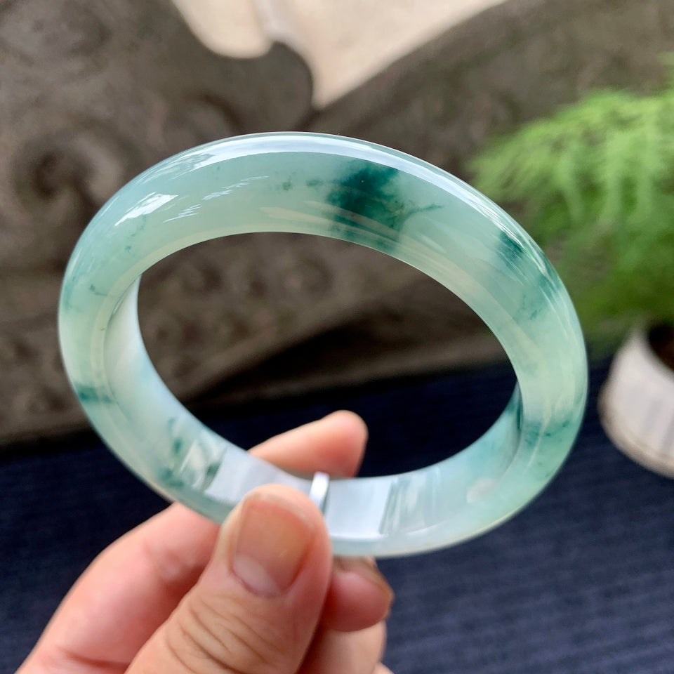 糯冰种飘花平安镯（58mm）（yc097838）