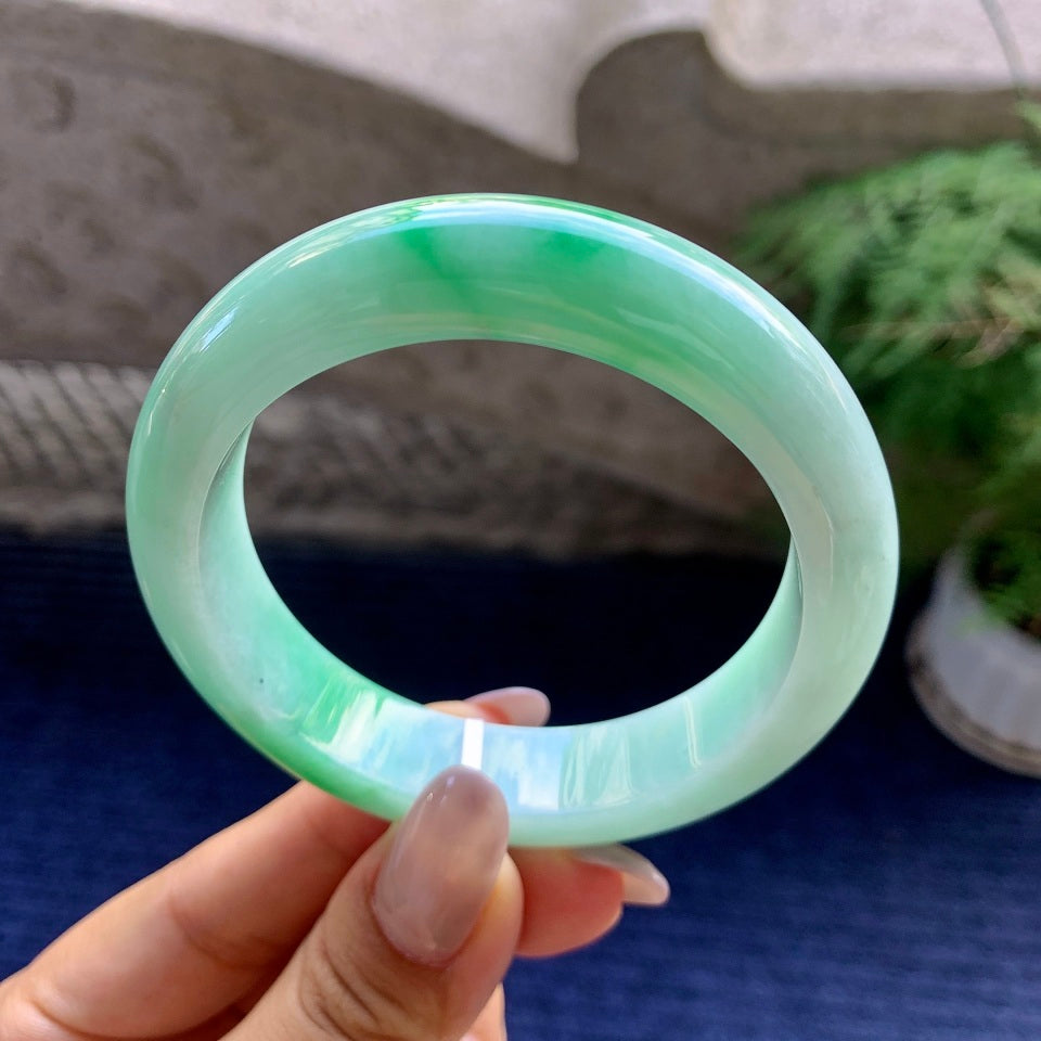 细糯种翠绿平安镯（55.3mm）（yc118762）