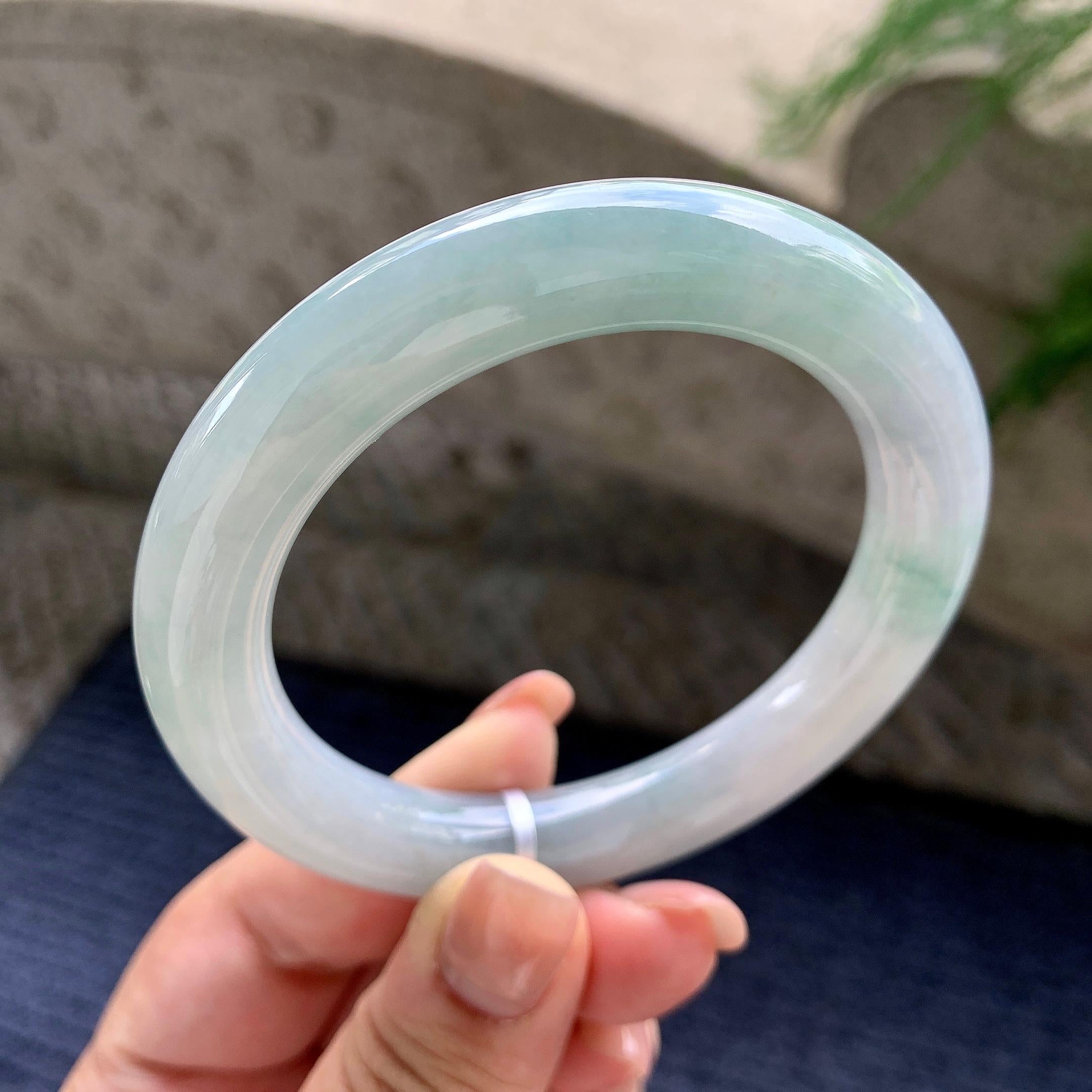 细糯种飘蓝花圆条手镯 57.2圈口 天然缅甸A货翡翠（yc524445）