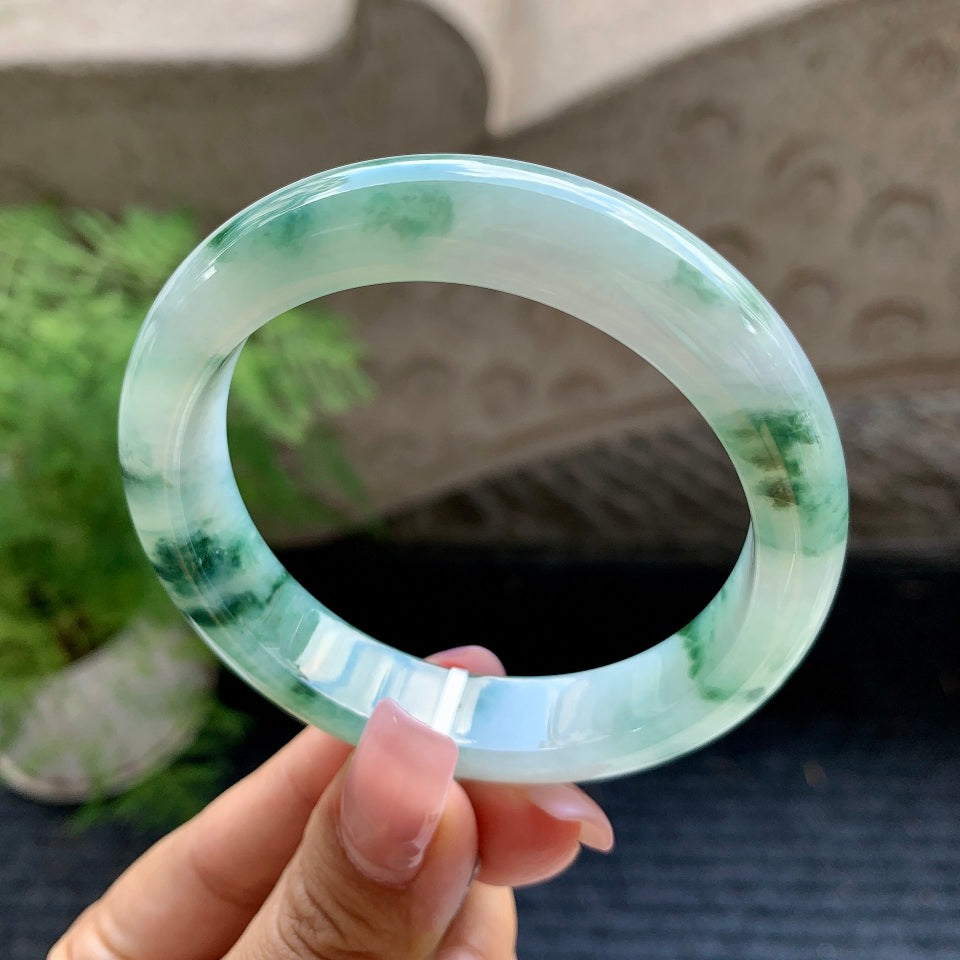 糯冰种飘蓝花平安镯（55.7mm）（yc106700）