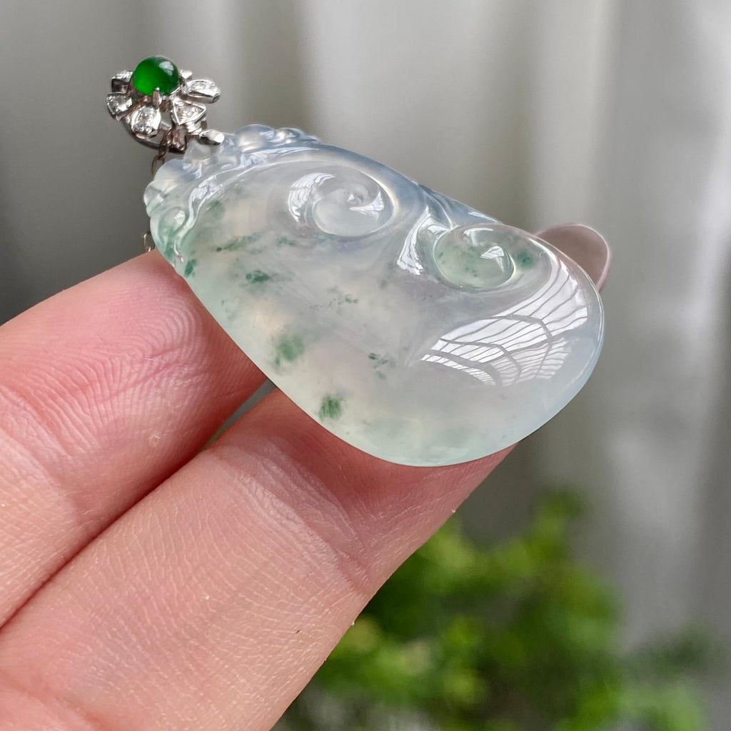 18k金钻镶冰种飘花如意吊坠（yc200952）