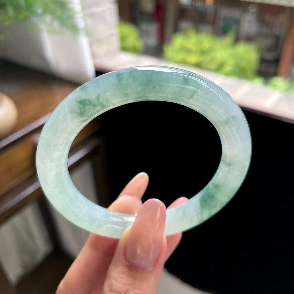 糯冰种绿飘花圆条 54.5圈 天然缅甸A货翡翠（yc703270）