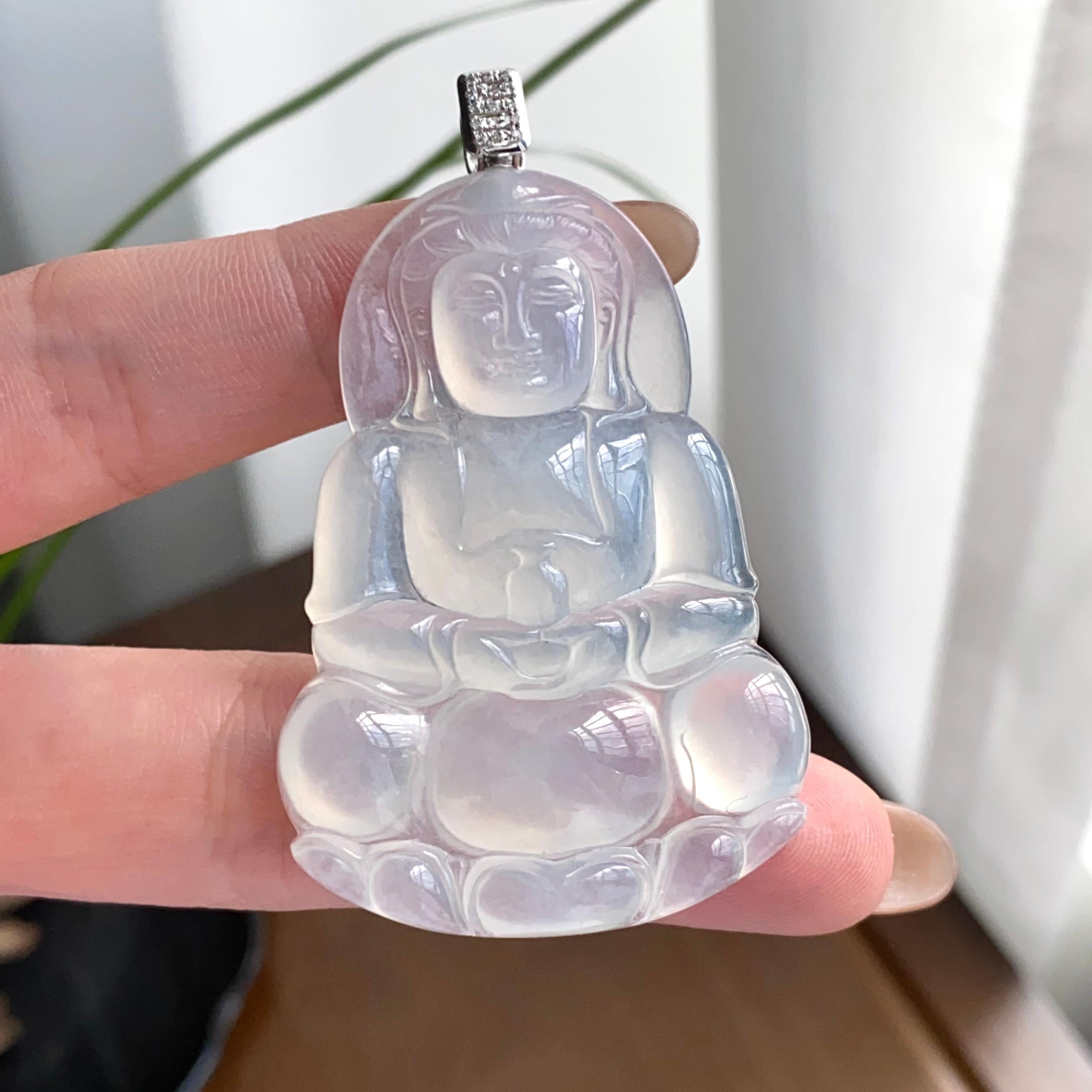 18k金钻镶冰种白月光观音吊坠（yc262753）