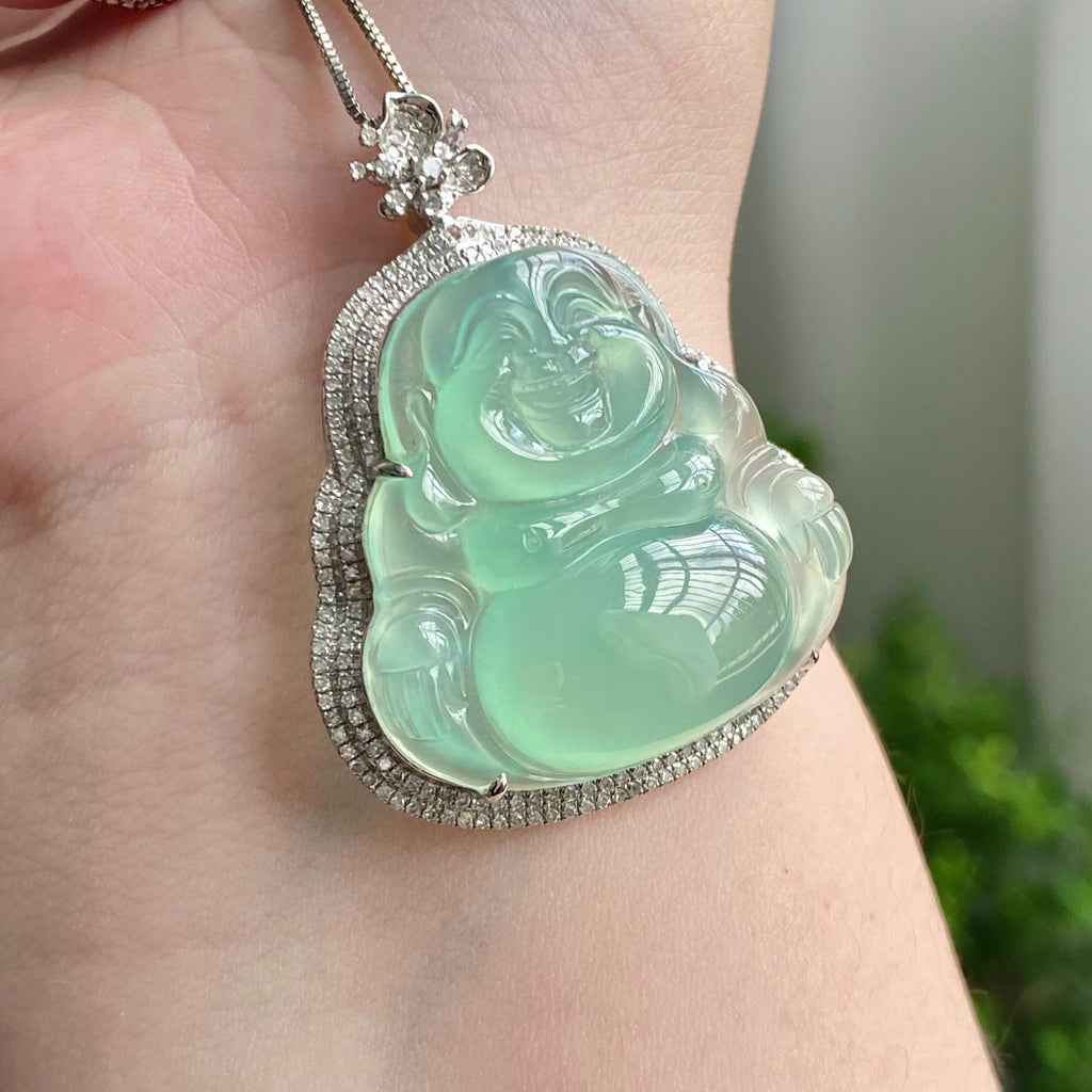 18k金钻镶冰种晴底佛公吊坠（yc206342）