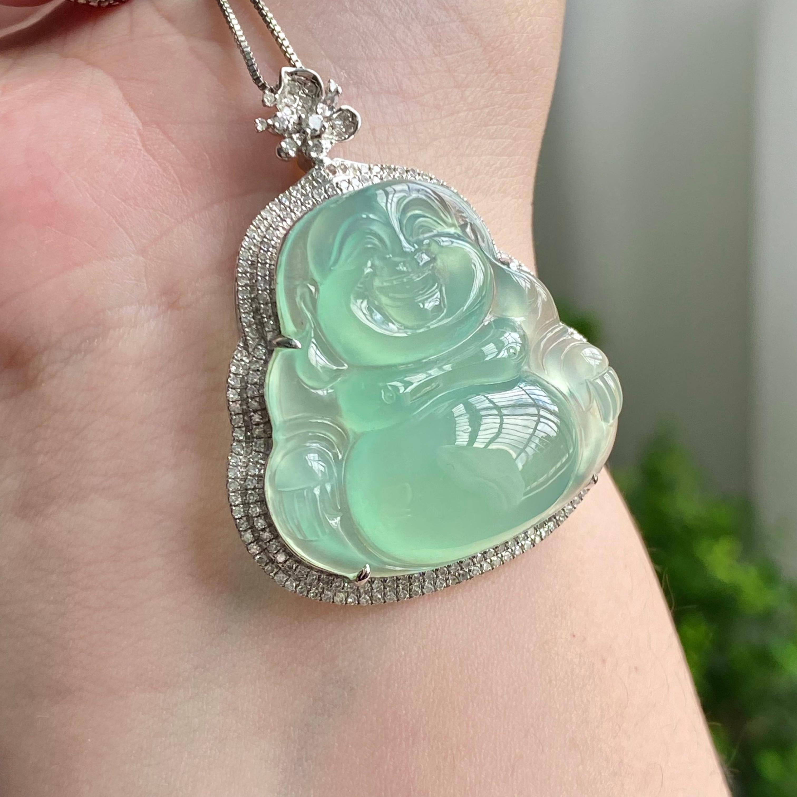 18k金钻镶冰种晴底佛公吊坠（yc206342）