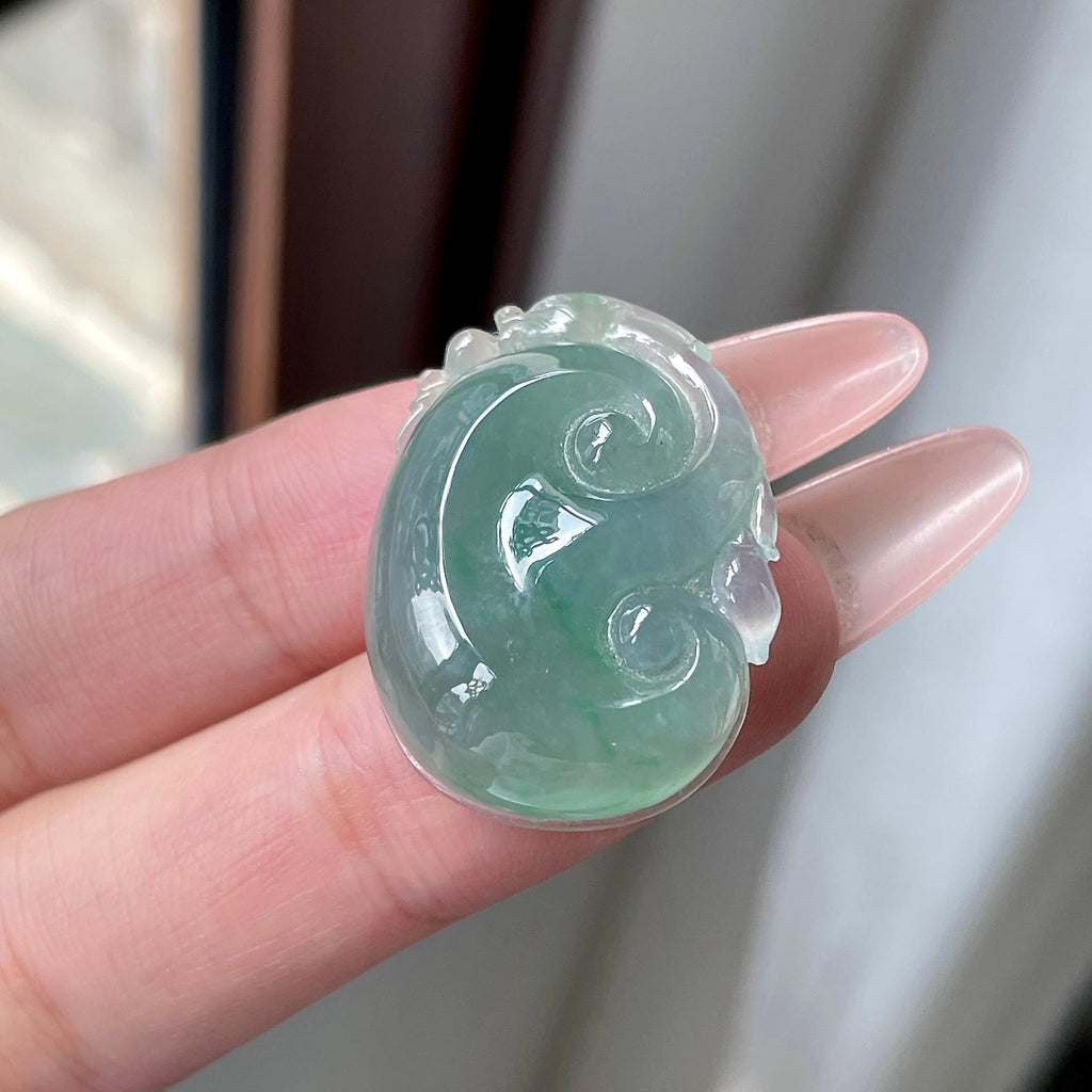 糯冰种油青色湖水绿如意吊坠 天然缅甸A货翡翠（yc525992）