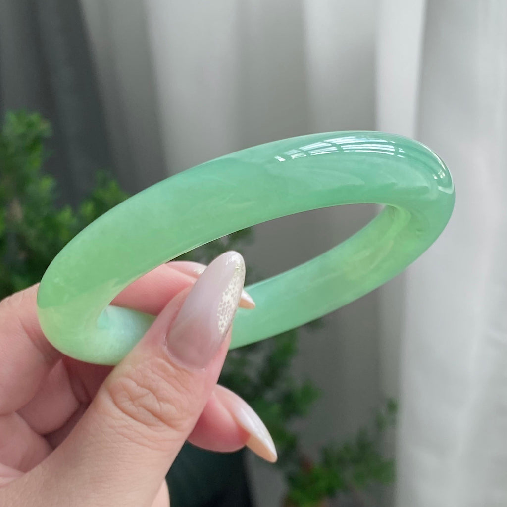 糯冰种满绿圆条手镯（55圈）（yc206677）